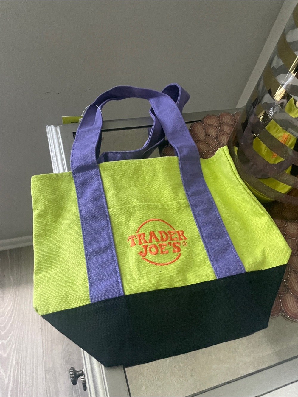 Lime Green and Purple Canvas Tote Bag